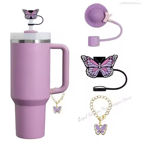 3pcs Accessories Set 1 Spill Proof Stopper Butterfly Straw Cover Boot 1 Straw and Brush and 1 Flower