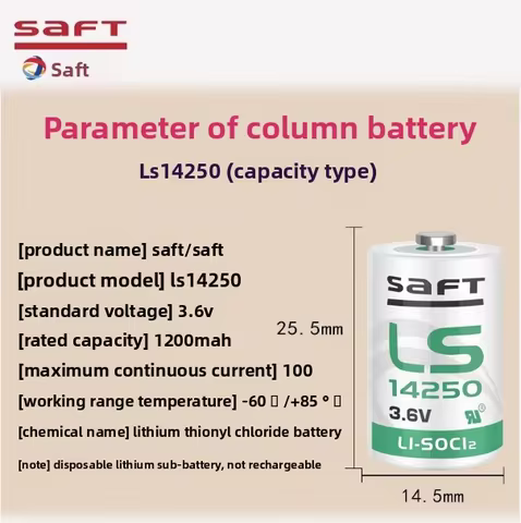 For SAFT LS14250 3.6V 1200mAh AA Size Lithium Battery -60°C to +85°C, Li-SOCl2, for TPMS, Medical, M