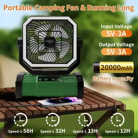 Camping Ceiling Fan 20000Mah Rechargeable Camping Circulator with Light and Remote Control Cool Air 
