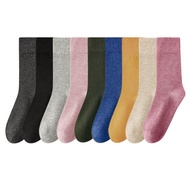 100% Cotton Yarn Seamless Socks Women's Autumn and Winter Mid-Calf Length Socks Thick Cotton Socks Spring and Autumn Black Long Women's Long Socks
