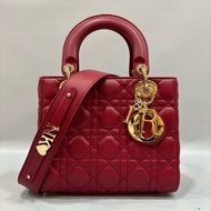 DIOR M0538 紅色 羊皮 金釦 Lady Dior 黛妃包 4x5