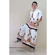 Setelan Baju Koko Putih Dan Sarung Celana Busana Muslim Modern Batik Pria Solo Kwalitas Premium