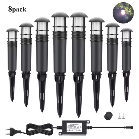 8 Pack 12V LED Outdoor Landscape Lights with Diver System IP65 Waterproof Lawn Lamps for Yard Garden