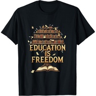 Men's cotton T-shirt Education Is Freedom Knowledge Tree Book Lovers Design T-Shirt 4XL , 5XL , 6XL