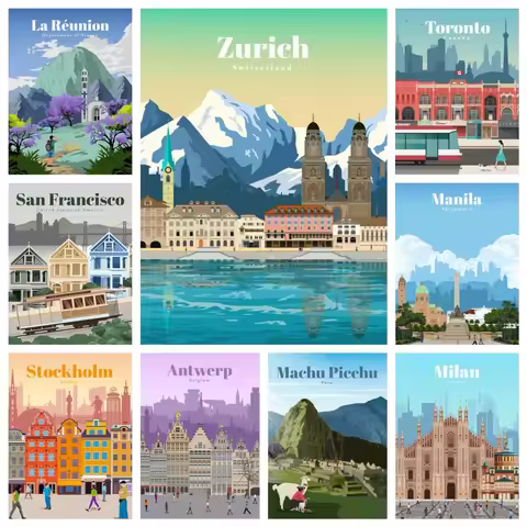 Landscape 5D Diamond Painting Personalized Cities Around The World Full Round Drill Mosaic Embroider
