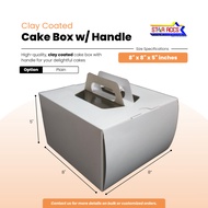 Cake Box with Handle Size 8 | 8x8x5 | (Inch) Clay Coated | 10 pcs