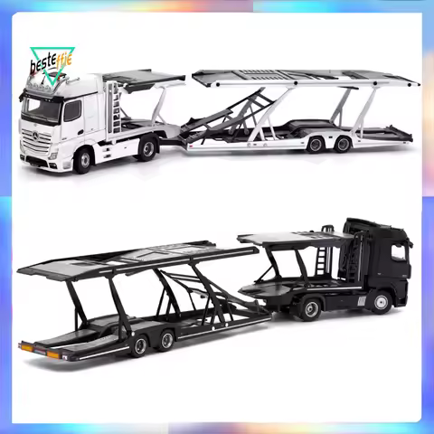 Um/Gcd Car Model Benz 1/64 Actros Double-Decker Transport Trailer Flatbed Car Model Simulation Room 
