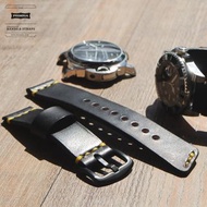 🇭🇰 Free Shipping 💛🖤 Rustic 黑色 原牛皮錶帶 PRIMRIA OLIVE BLACK Full Grain Leather Watch Strap Band - Compat