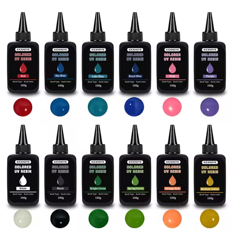 UV Resin, 12 Color Dark Colored UV Resin, Odorless & Low Shrinkage UV Color Resin with Vibrant Color