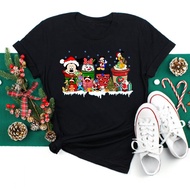 Merry Christmas Black Disney Print T-shirts Women Kawaii Y2K 90S Santa Claus Sweetshirts Female Tops