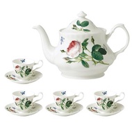 英國RK Palace Garden 玫瑰花園系列下午茶具5件組 (1壺4杯盤)