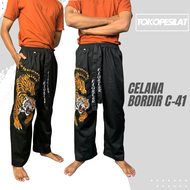 Celana Pakaian Silat Beladiri Bordir Komprang Panjang Hitam Pangsi Kombor Motif Gambar Harimau Macan