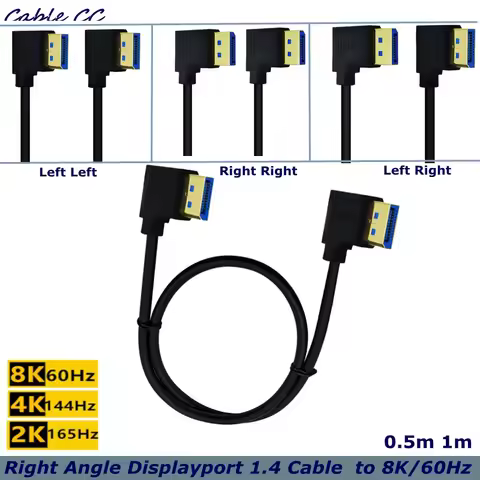 Displayport 1.4 Cable 8K@60Hz, Dafensoy 90 Degree Right Angled Displayport Male to Left Angled Displ