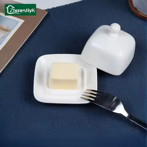 Ceramic Butter Storage Box Butter Cheese Fresh-Keeping Box with Lid Cake Fruit Dish Restaurant Hotel