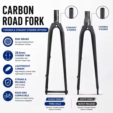 Carbon Fiber Road Bike Fork 700C Disc Brake, Flat Mount, Ultra-Light T800 Toray, 100x12mm Thru Axle/