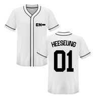 Baju jersey baseball enhyp putih kpop heeseung atasan kemeja kancing sport baseball korea