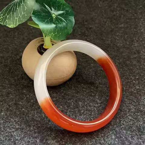 Natural Red and White Agate Chalcedony Bangle Jewelry Lucky Exorcise Evil Spirits Auspicious Jade Ba