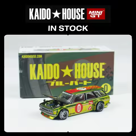 KHMG In Stock 164 1:64 Datsun 510 Wagon 0G FLO YELLOW Openable Hood Diecast Car Model Kaido House MI