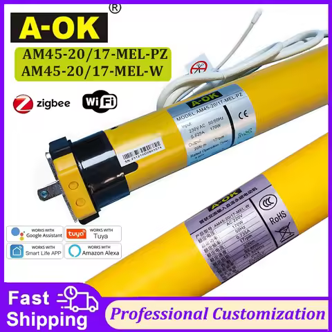 A-OK AM45 20/17 Smart Rolling Tubular Motor Tuya Wifi/Zigbee,RF433 for 50/55/63/70/85mm Tube Rolling