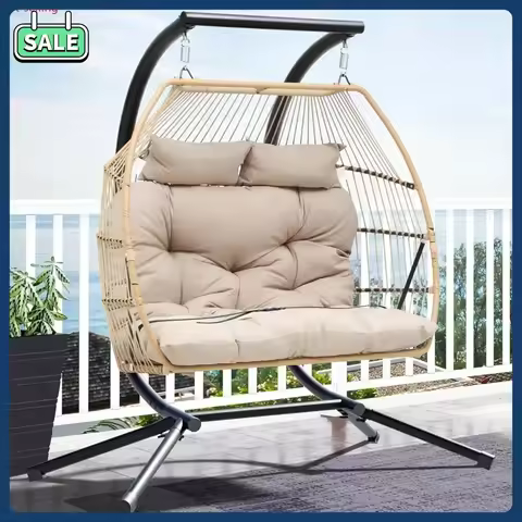 Bestseller2 Person Hanging Egg Swing Chair with Stand Egg Chair Wicker Indoor Outdoor Hammock with C