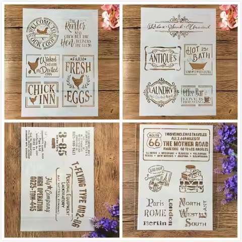 4Pcs/Lot A4 Ticket Label Words DIY Layering Stencils Painting Scrapbook Coloring Embossing Album Dec