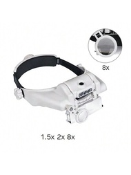 Led頭戴式放大鏡,可雙手自由操作,適用於珠寶顯微鏡,手錶、電子產品維修,1.5x2x8x鏡片顯微鏡