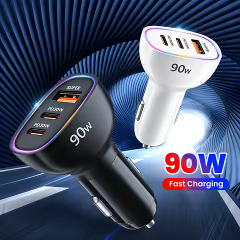 90w Car Charger 30wUSB+Dual Type-C PD30w Fast Charging Car Phone Adapter For iPhone Xiaomi Sansung H