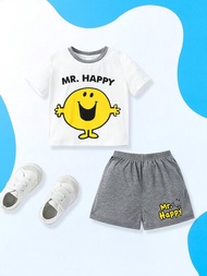 Mr Men Little Miss X SHEIN 年輕男孩卡通和字母圖形睡衣套裝