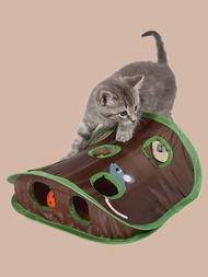1入組貓帳篷玩具和1入組球，互動貓玩具，可折疊貓隧道遊戲墊帶鈴鐺