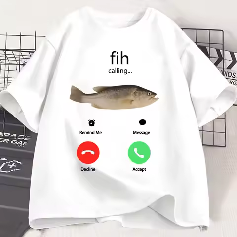 Fih Calling Remind Me Message Decline Accept Phone Call Fish T-shirts Funny Fishman Outfit T-shirt M