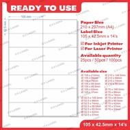 A4 Blank Sticker / A4 Pre Cut Blank Sticker - 100 sheets (Variety sizes to choose ready to use)