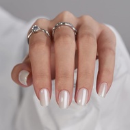 BTArtbox Press On Nails Short - White Soft Gel Press On Nail, Square Chrome Nail Tips Glue On Nails,