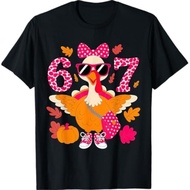 6 7 Thanksgiving Leopard Bow Turkey Six Seven Meme T-Shirt