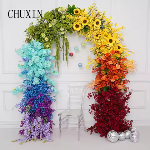 Colorful Baby's Breath Flower Row Church Wedding Backdrop Frame Decor Supplies Welcome Sign Floral R