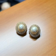 Dior Vintage水鑽珍珠耳環耳夾 大款