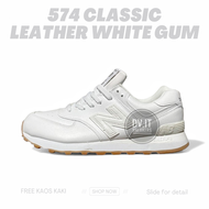 100% BNIB Sepatu Sneakers Wanita Women-New-Balance-574-Classic Leather Full White Gum Size 36 - 41 F