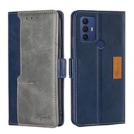 全城熱賣 - 適用於TCL 30 SE/306/305/Sharp Aqous V6/V6 Plus 撞色側扣手機皮套（藍色+灰色）