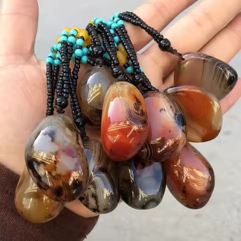 Natural Agate Pendant, Exquisite Line Agate Necklace, Sweater Chain 1pcs