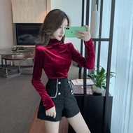 Women's Turtleneck T-shirt Velvet Pure Color Tight T-shirt