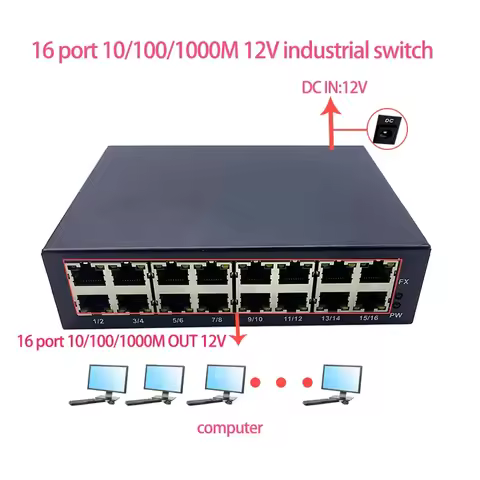 16 port 10/100/1000M dc in 12V industrial ethernet switch module for School , Shopping Mall , Indust
