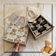 PB9 Japanese New Style Little Bear Linen Tote Bag with Buttons Female Casual Sling Bag Women Canvas 