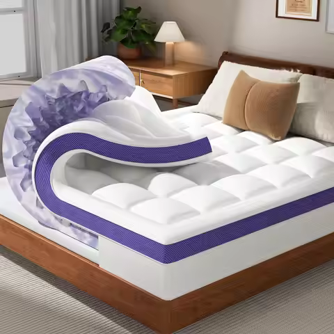 Queen Size Dual Layer Memory Foam Mattress Topper with Cooling Gel and Pillow Top, 7-Zone Egg Crate 