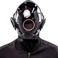 Cyberpunk Mask with Round LED Futuristic Mask for Men Women PC Cyberpunk Helmet with Face Mask Cyber