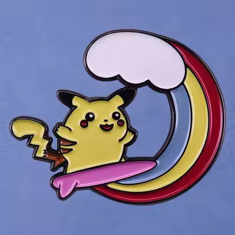 Pikachu Enamel Pin For Surfing On A Pokemon Rainbow Cloud Collection Of Anime Movie Cartoon Lapel Br