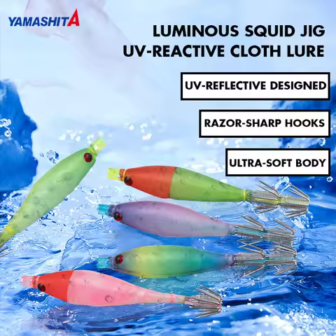 Original Japan YAMASHITA Luminous Squid Jig UV-Reactive Cloth Lure Egi Jig‌ Squid Hook Mini Squid Ri