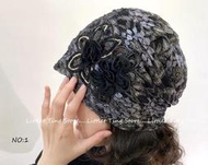 韓國製訂製款蕾絲花款時尚帽頭巾頭套走秀帽月子帽化療帽包頭帽貝雷帽護時尚帽蕾絲刺繡亮片花款帽造型 (2款式)