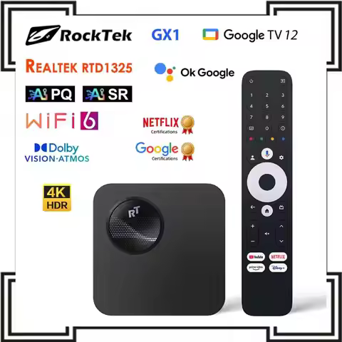 RockTek GX1 UHD Google TV 12 Box Realtek1325 A55 Edge AI Support Dolby Atmos Vision 2T2R Android TV