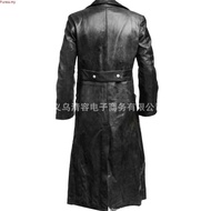 MEN'S GERMAN CLASSIC WW2 MILITARY UNIFORM OFFICER BLACK LEATHER TRENCH COAT