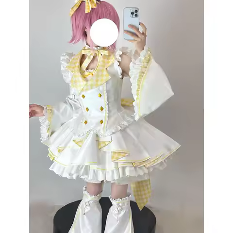 Lolita Sweet Elegant Women Cosplay Y2k 3 Piece Set Chic Design Sleeveless Plaid Patchwork Dress Fash