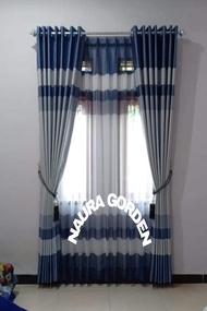 Gorden blackout import tebal motif garis jendela dan pintu ruang tamu tinggi 250cm tirai pintu kama